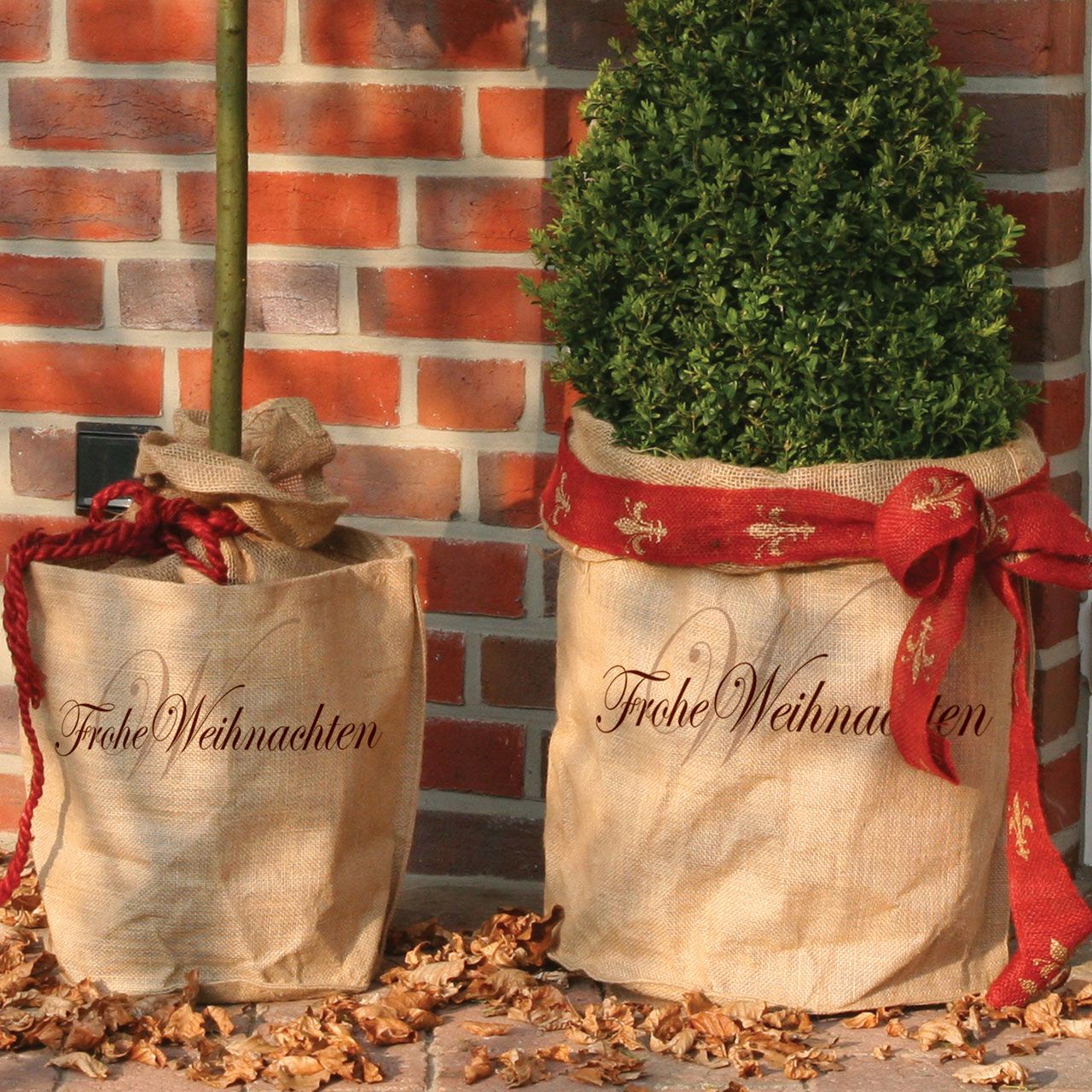 Jute-Übertopf Kübelpflanzen Frohe Weihnachten