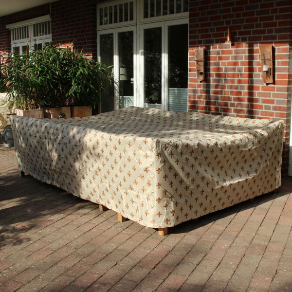 Gartenmöbel-Schutzhaube rechteckige Tischgruppe Lilien-Design beige